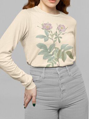 Rose Vintage Floral Print Long Sleeve Graphic Tee T-shirt S-XXL